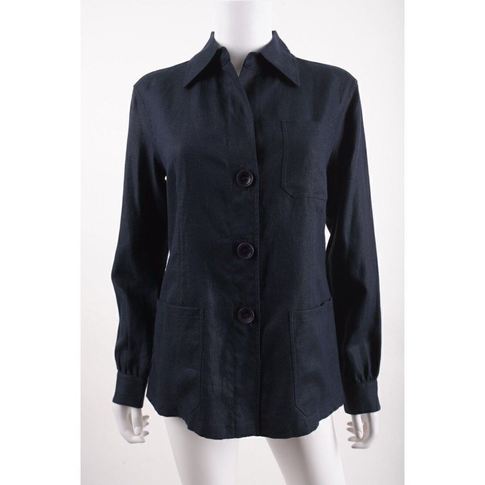 Lafayette 148 Ny Womens Linen Shirt Blouse Blazer Jacket Sz 2 Navy Blue Nwt